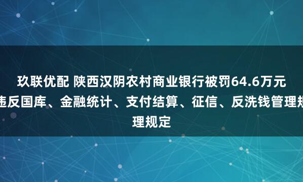 玖联优配 陕西汉阴农村商业银行被罚64.6万元：违反国库、金融统计、支付结算、征信、反洗钱管理规定